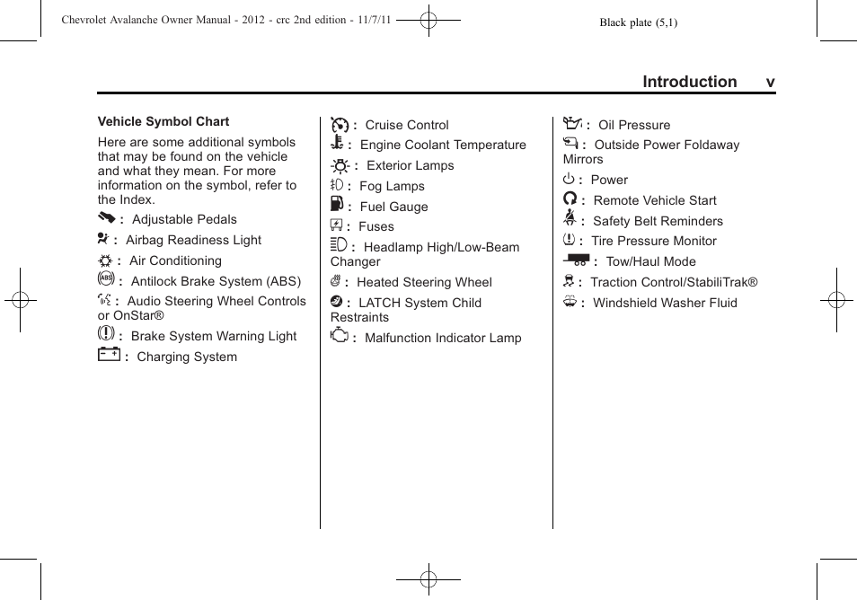 CHEVROLET 2012 Avalanche User Manual | Page 5 / 488