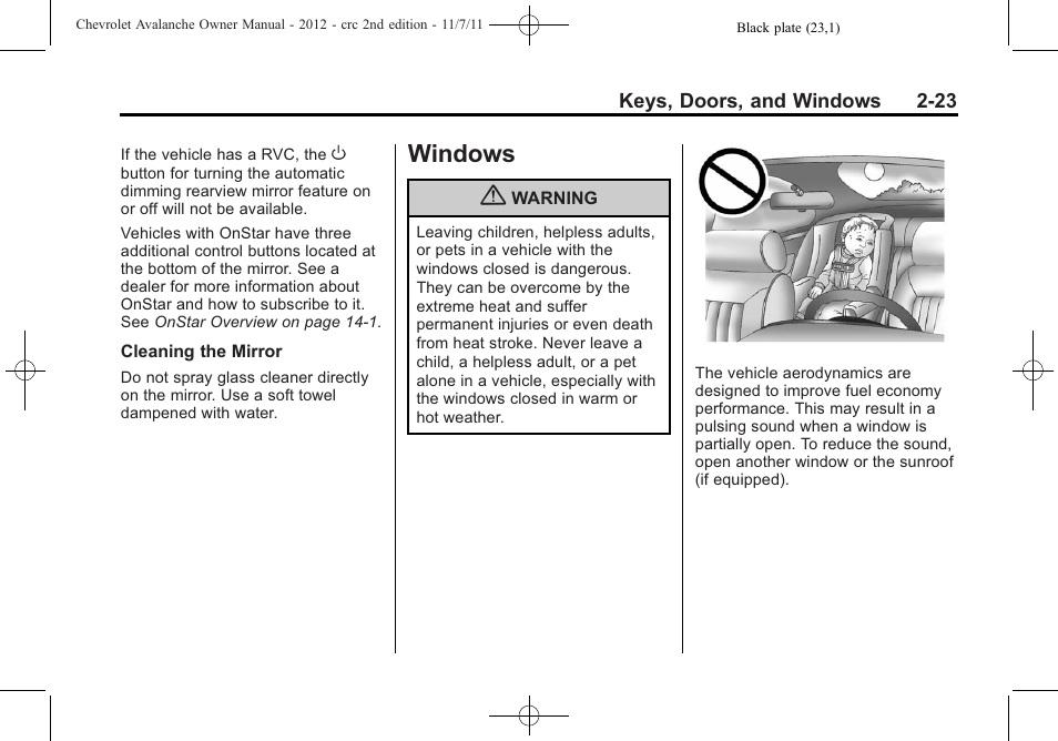 Windows, Windows -23 | CHEVROLET 2012 Avalanche User Manual | Page 57 / 488