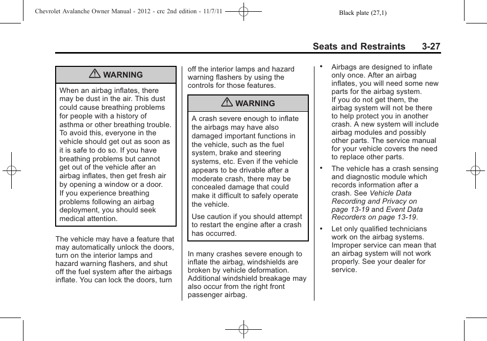 CHEVROLET 2012 Avalanche User Manual | Page 87 / 488