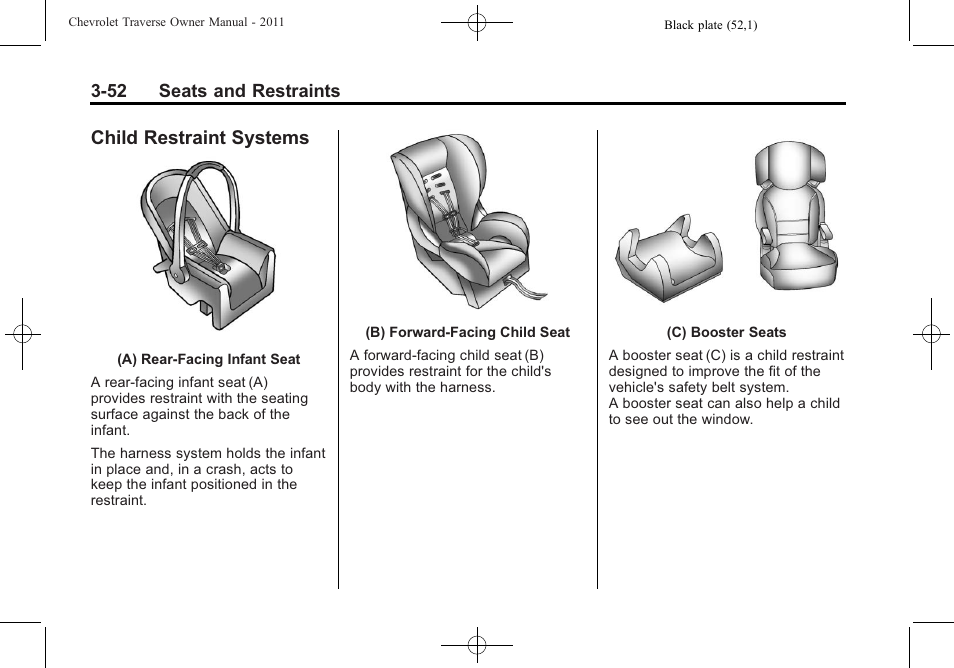 Child restraint systems, Child restraint systems -52 | CHEVROLET 2011 Traverse User Manual | Page 108 / 452