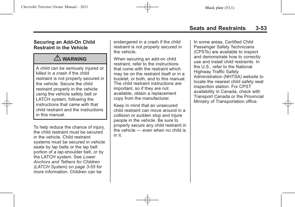 CHEVROLET 2011 Traverse User Manual | Page 109 / 452