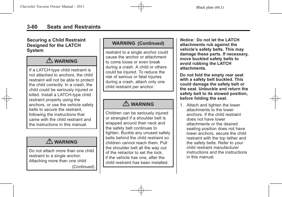 CHEVROLET 2011 Traverse User Manual | Page 116 / 452