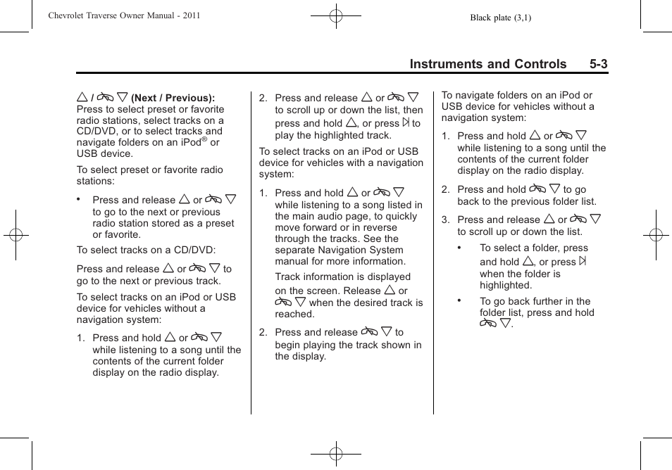 CHEVROLET 2011 Traverse User Manual | Page 133 / 452