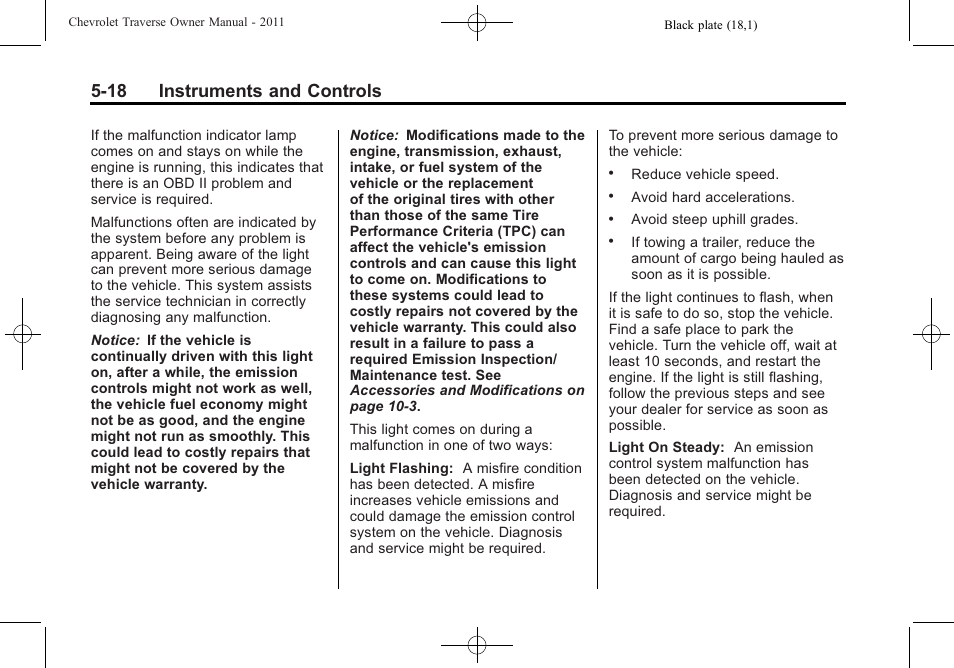 18 instruments and controls | CHEVROLET 2011 Traverse User Manual | Page 148 / 452