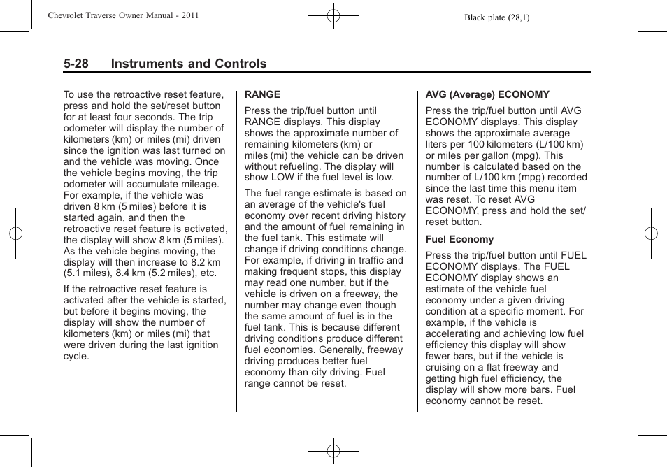 28 instruments and controls | CHEVROLET 2011 Traverse User Manual | Page 158 / 452