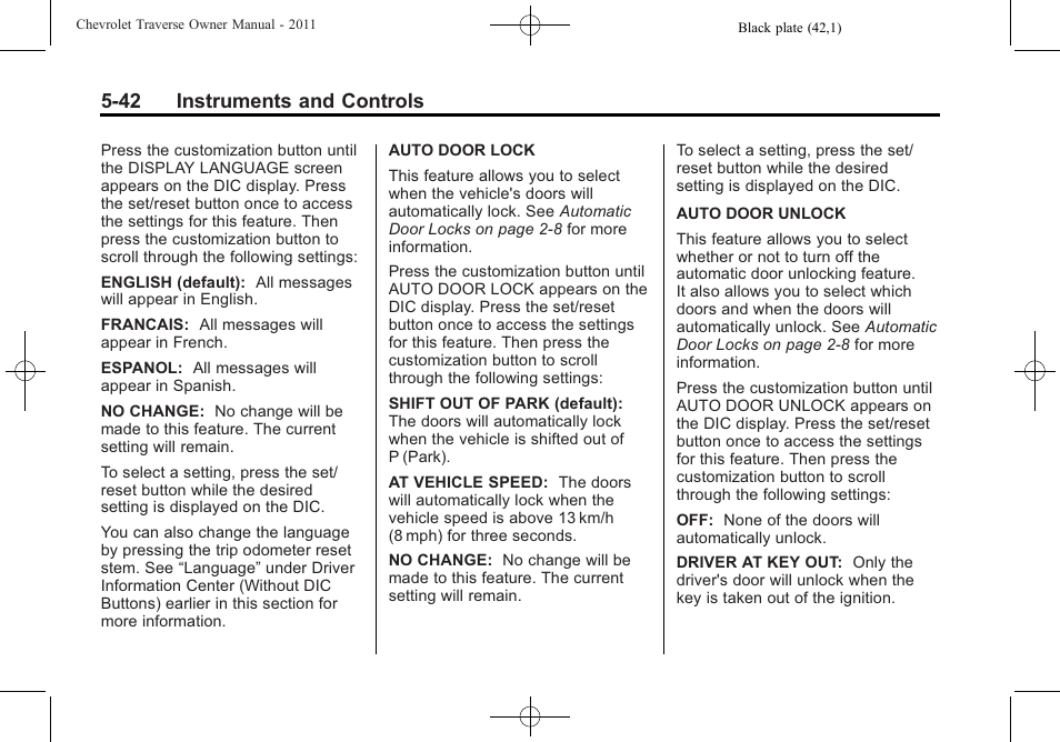 42 instruments and controls | CHEVROLET 2011 Traverse User Manual | Page 172 / 452