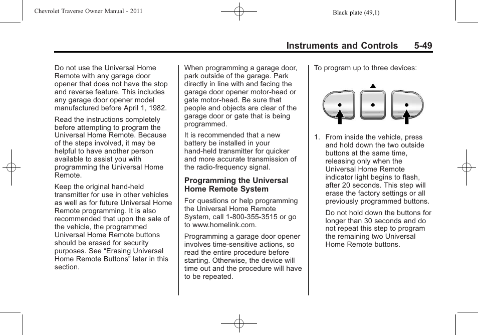 Instruments and controls 5-49 | CHEVROLET 2011 Traverse User Manual | Page 179 / 452