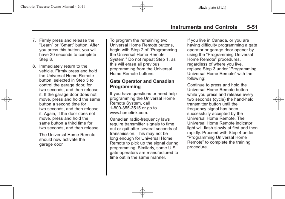 Instruments and controls 5-51 | CHEVROLET 2011 Traverse User Manual | Page 181 / 452