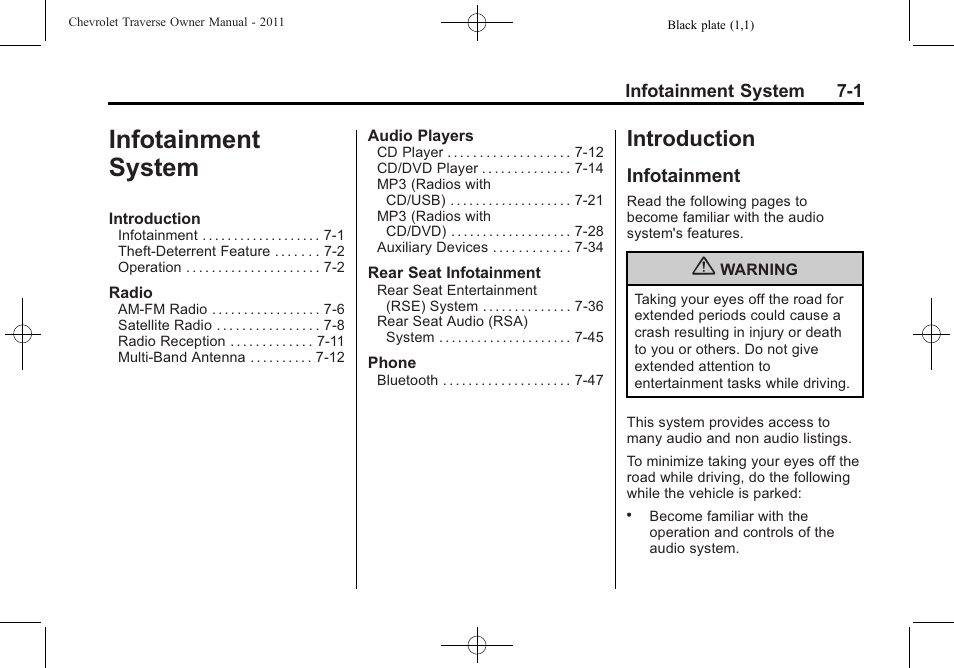 Infotainment system, Introduction, Infotainment | Infotainment system -1, Introduction -1, General information | CHEVROLET 2011 Traverse User Manual | Page 191 / 452