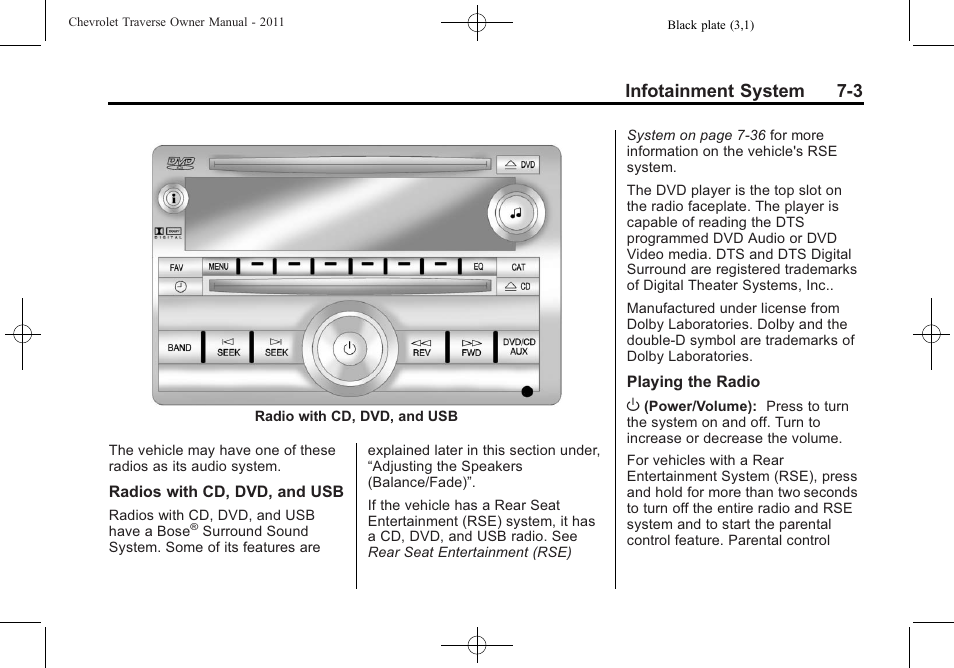 Infotainment system 7-3 | CHEVROLET 2011 Traverse User Manual | Page 193 / 452