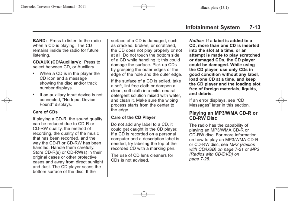 Infotainment system 7-13 | CHEVROLET 2011 Traverse User Manual | Page 203 / 452