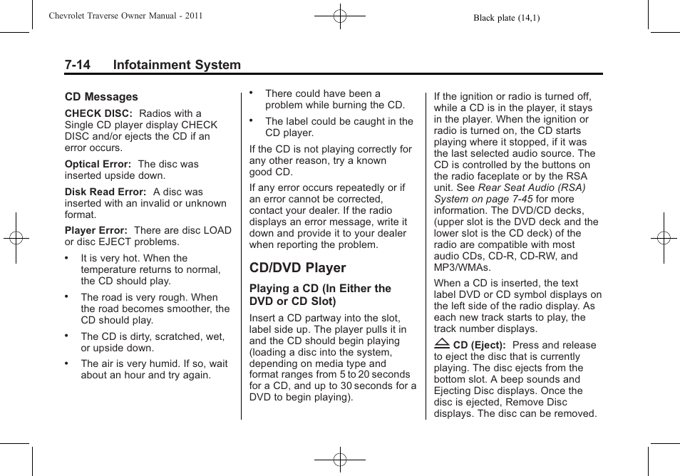 Cd/dvd player, Cd/dvd player -14, 14 infotainment system | CHEVROLET 2011 Traverse User Manual | Page 204 / 452