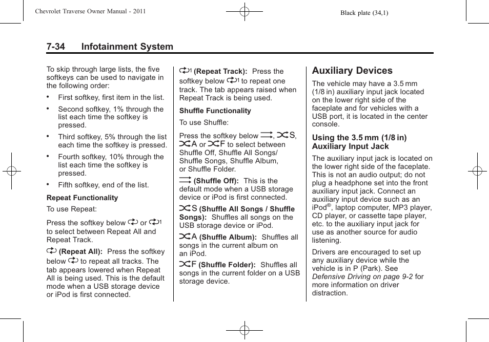 Auxiliary devices, Auxiliary devices -34 | CHEVROLET 2011 Traverse User Manual | Page 224 / 452