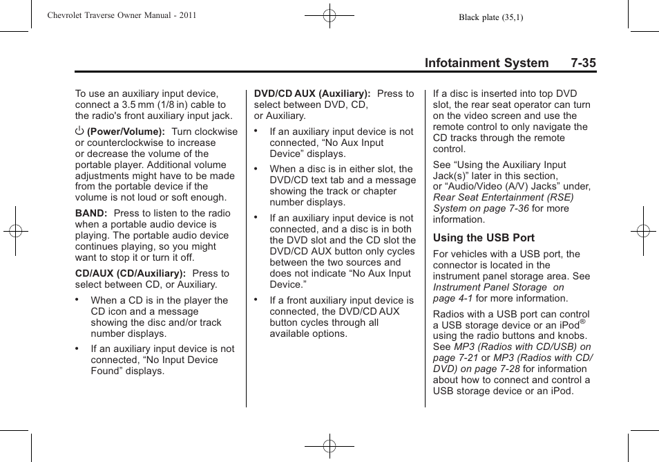 Infotainment system 7-35 | CHEVROLET 2011 Traverse User Manual | Page 225 / 452