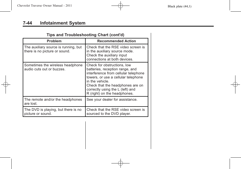 44 infotainment system | CHEVROLET 2011 Traverse User Manual | Page 234 / 452