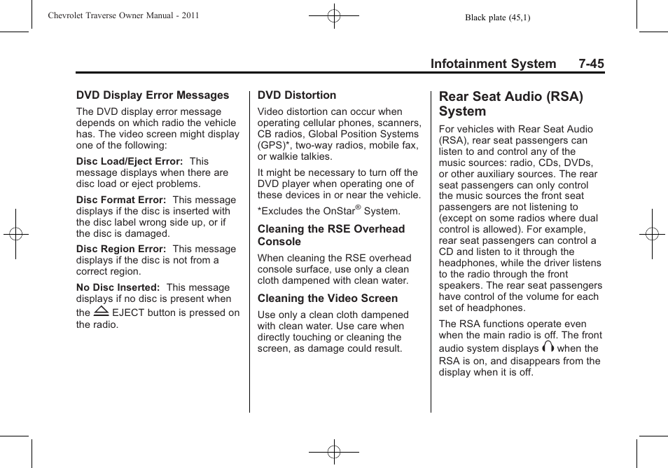 Rear seat audio (rsa) system, Audio (rsa) | CHEVROLET 2011 Traverse User Manual | Page 235 / 452