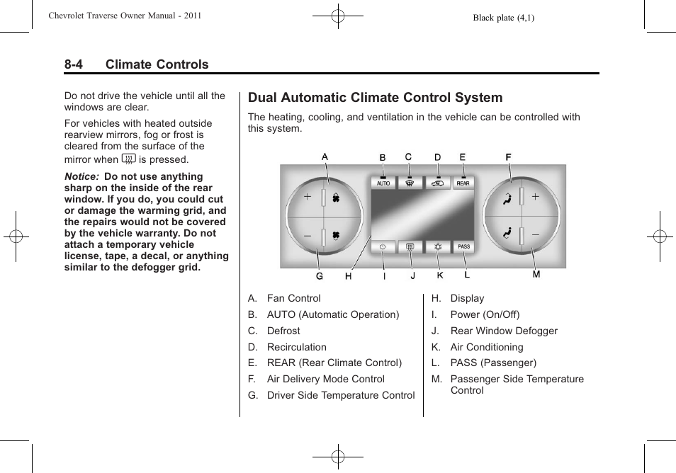 Dual automatic climate control system, Dual automatic climate control, System -4 | 4 climate controls | CHEVROLET 2011 Traverse User Manual | Page 248 / 452