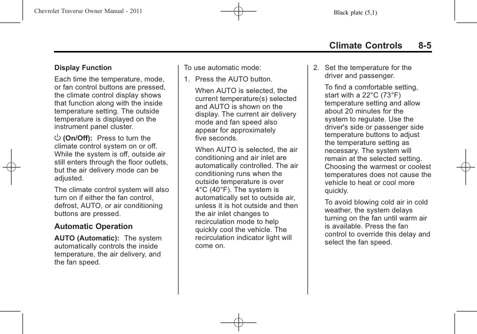 Climate controls 8-5 | CHEVROLET 2011 Traverse User Manual | Page 249 / 452