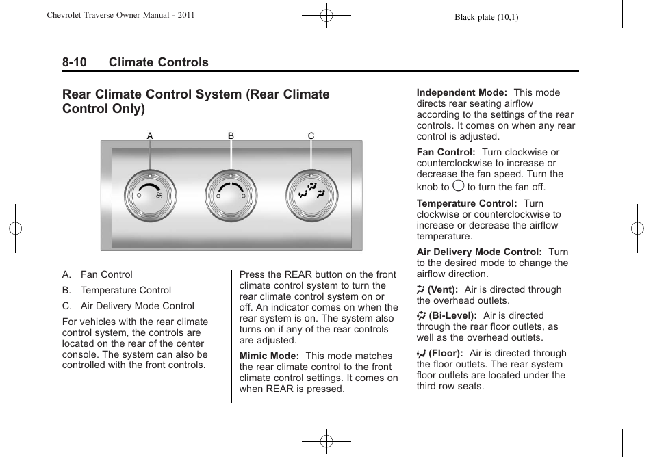 Rear climate control system, Rear climate control only) -10 | CHEVROLET 2011 Traverse User Manual | Page 254 / 452