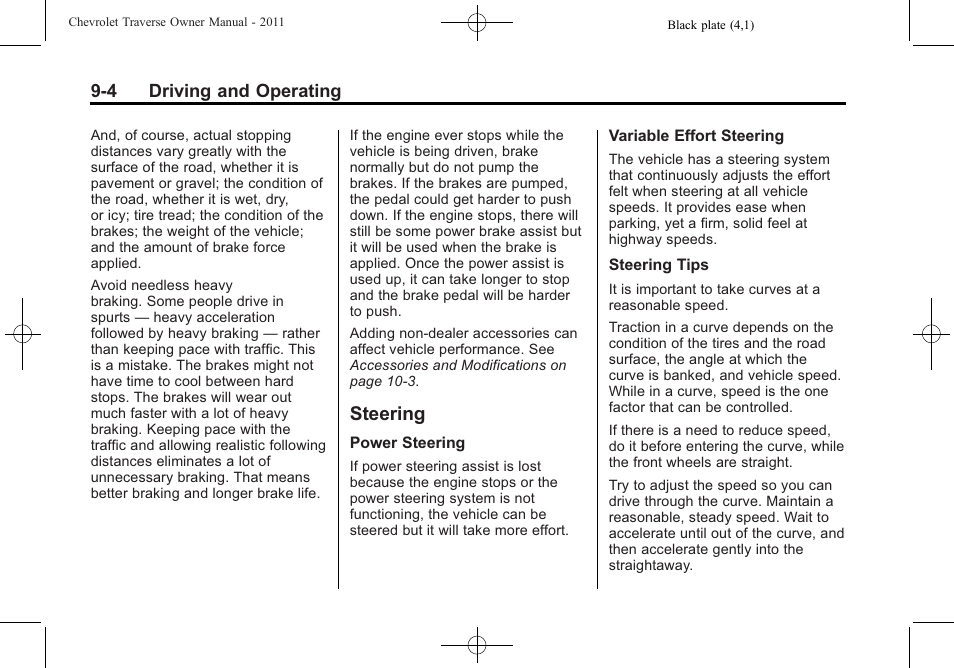 Steering, Steering -4, Automatic | CHEVROLET 2011 Traverse User Manual | Page 262 / 452