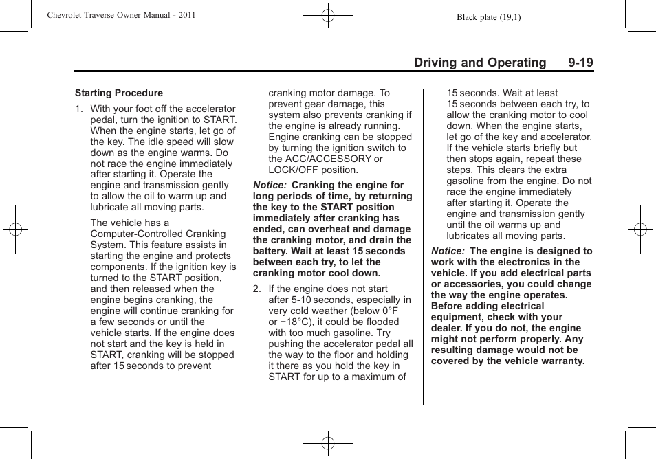 Driving and operating 9-19 | CHEVROLET 2011 Traverse User Manual | Page 277 / 452