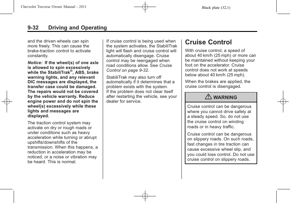 Cruise control, Cruise control -32 | CHEVROLET 2011 Traverse User Manual | Page 290 / 452