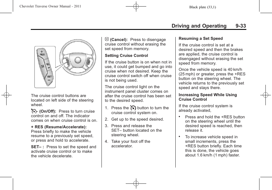 Driving and operating 9-33 | CHEVROLET 2011 Traverse User Manual | Page 291 / 452