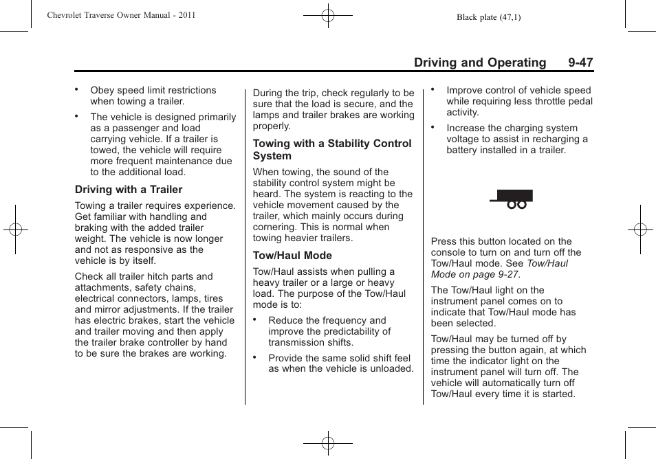 Driving and operating 9-47 | CHEVROLET 2011 Traverse User Manual | Page 305 / 452