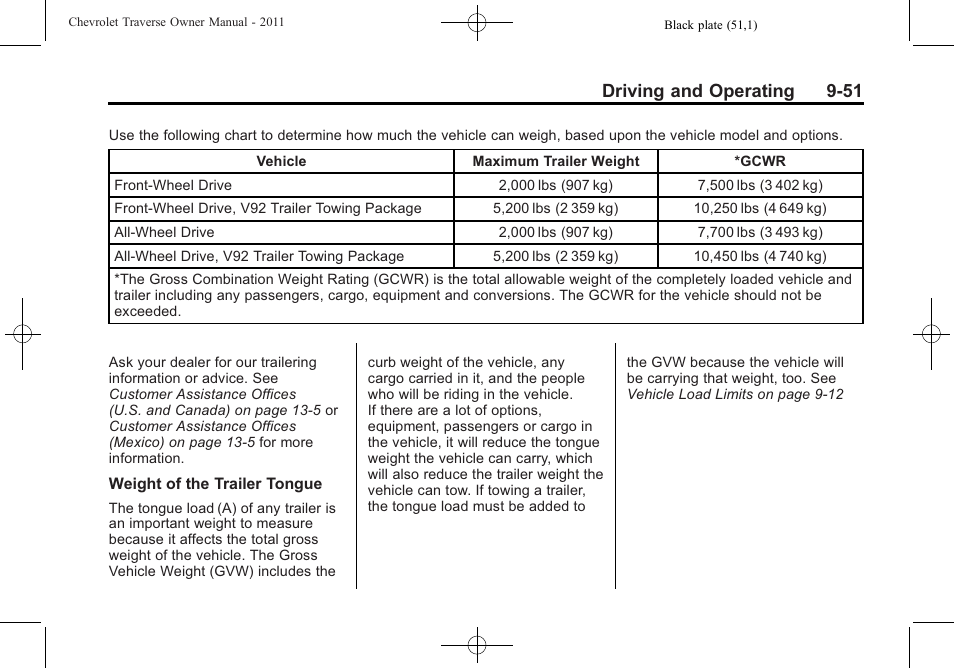 Driving and operating 9-51 | CHEVROLET 2011 Traverse User Manual | Page 309 / 452