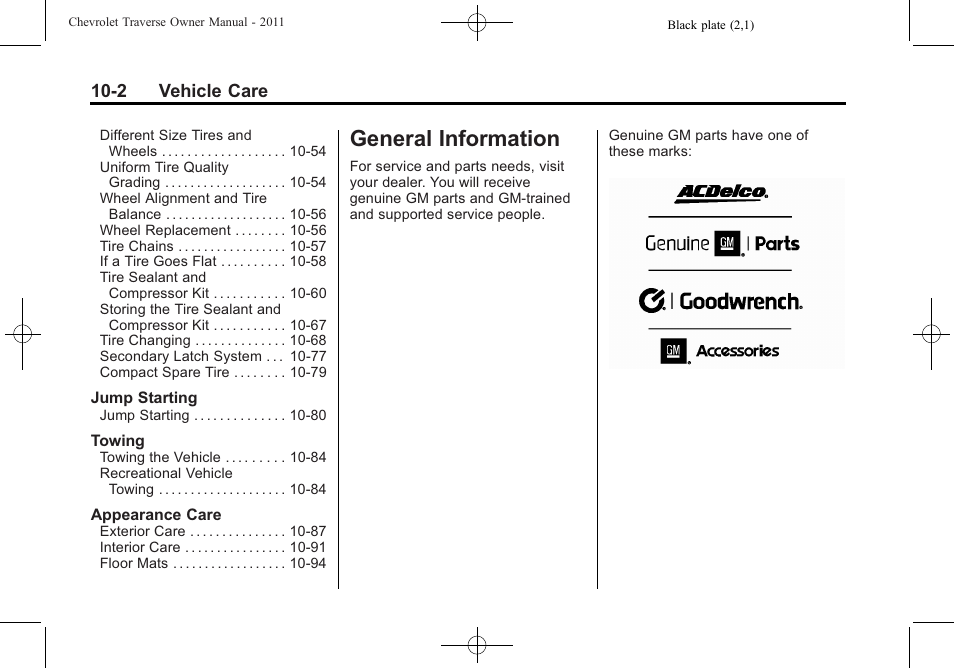 General information, General information -2 | CHEVROLET 2011 Traverse User Manual | Page 314 / 452