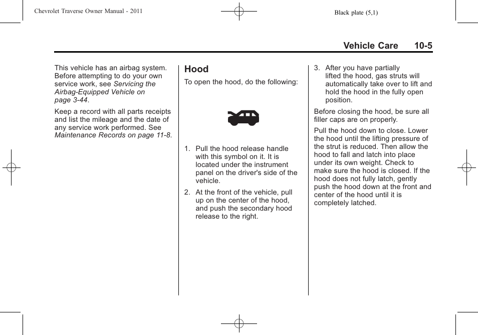 Hood, Hood -5 | CHEVROLET 2011 Traverse User Manual | Page 317 / 452