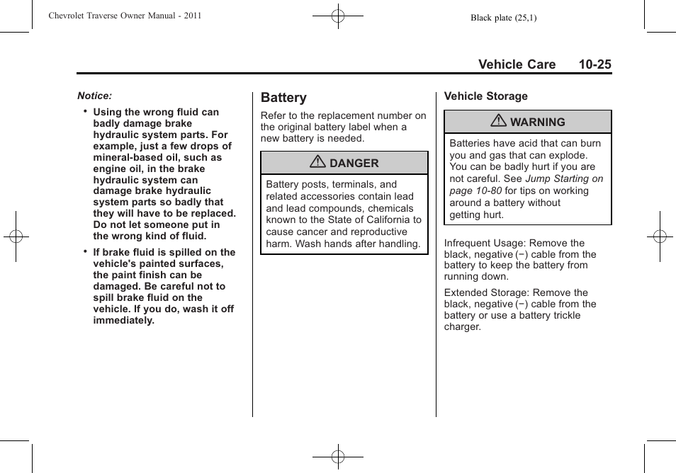 Battery, Battery -25 | CHEVROLET 2011 Traverse User Manual | Page 337 / 452