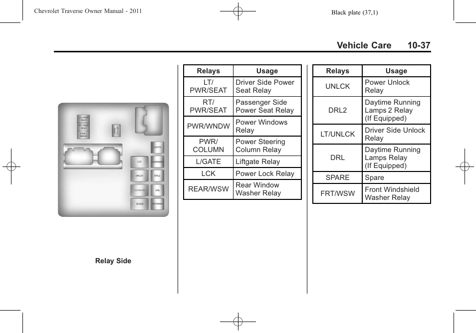 Vehicle care 10-37 | CHEVROLET 2011 Traverse User Manual | Page 349 / 452