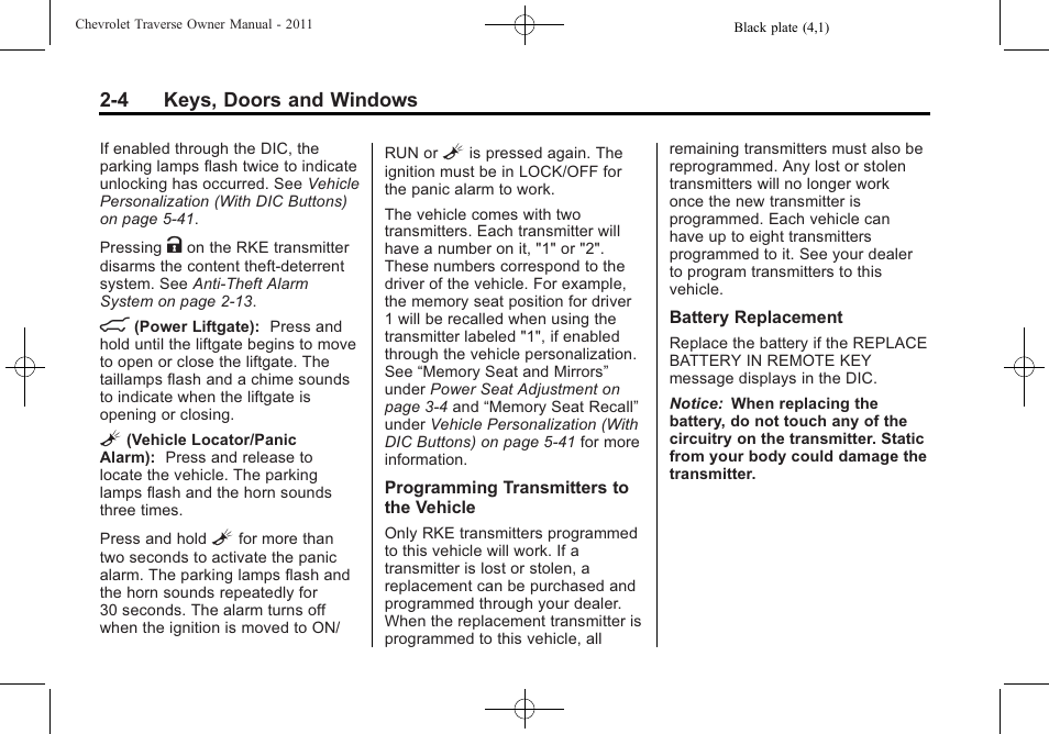 CHEVROLET 2011 Traverse User Manual | Page 36 / 452