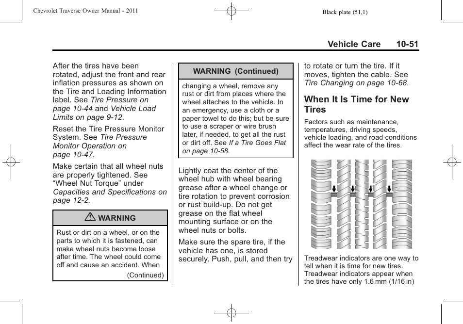 When it is time for new tires, When it is time for new, Tires -51 | CHEVROLET 2011 Traverse User Manual | Page 363 / 452