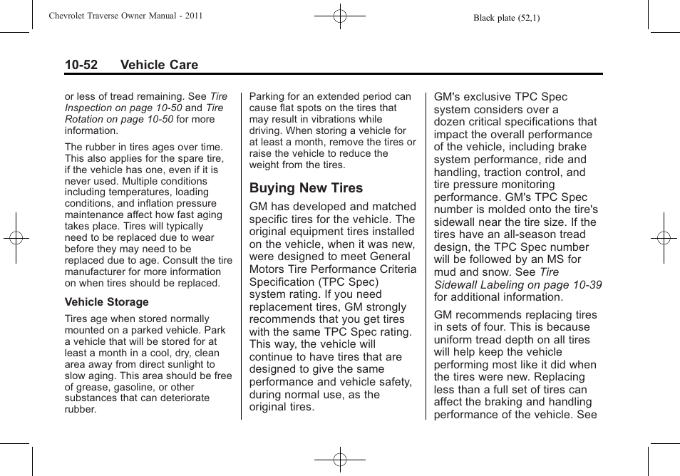 Buying new tires, Buying new tires -52 | CHEVROLET 2011 Traverse User Manual | Page 364 / 452