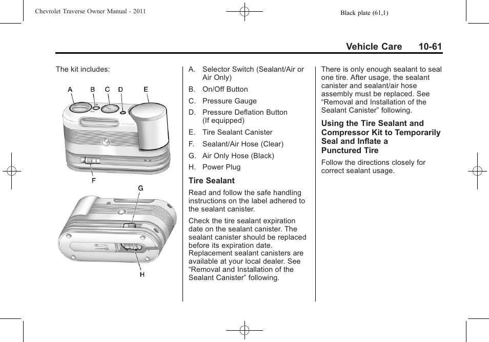 Vehicle care 10-61 | CHEVROLET 2011 Traverse User Manual | Page 373 / 452