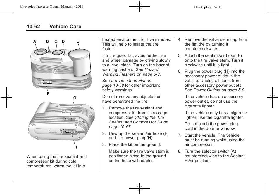 62 vehicle care | CHEVROLET 2011 Traverse User Manual | Page 374 / 452