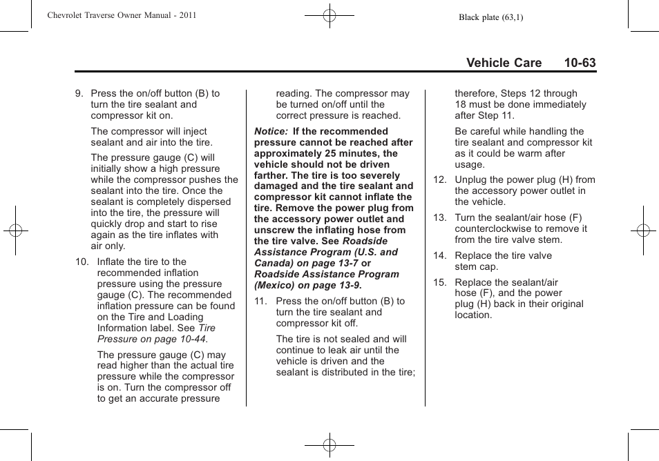 Vehicle care 10-63 | CHEVROLET 2011 Traverse User Manual | Page 375 / 452