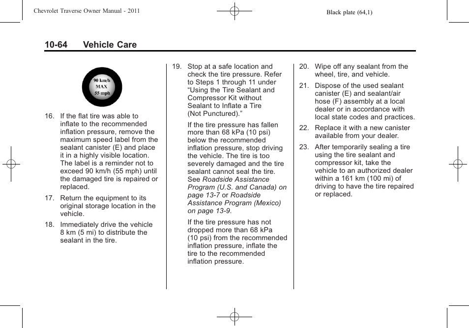 64 vehicle care | CHEVROLET 2011 Traverse User Manual | Page 376 / 452