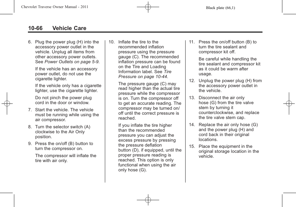 66 vehicle care | CHEVROLET 2011 Traverse User Manual | Page 378 / 452
