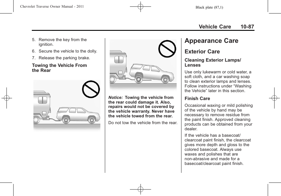 Appearance care, Exterior care, Appearance care -87 | Exterior care -87 | CHEVROLET 2011 Traverse User Manual | Page 399 / 452