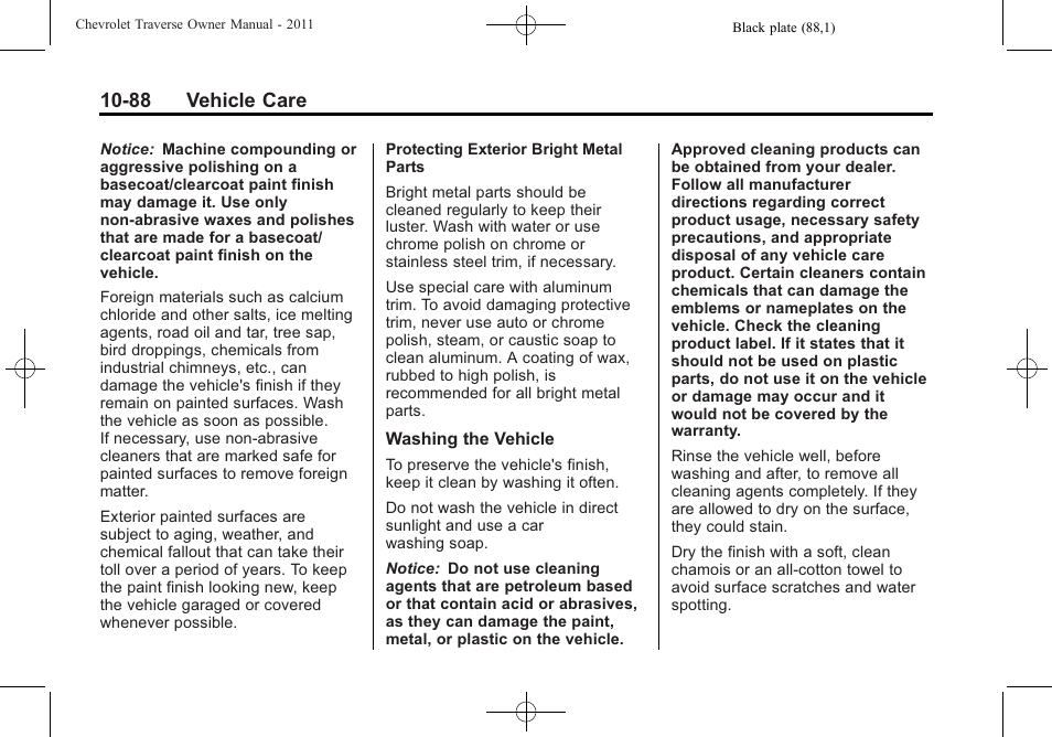 88 vehicle care | CHEVROLET 2011 Traverse User Manual | Page 400 / 452