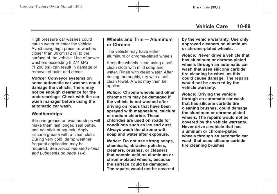 Vehicle care 10-89 | CHEVROLET 2011 Traverse User Manual | Page 401 / 452
