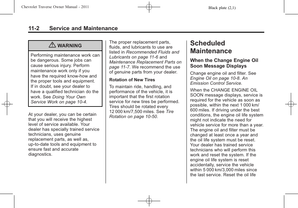 Scheduled maintenance, Scheduled maintenance -2, Maintenance | CHEVROLET 2011 Traverse User Manual | Page 410 / 452