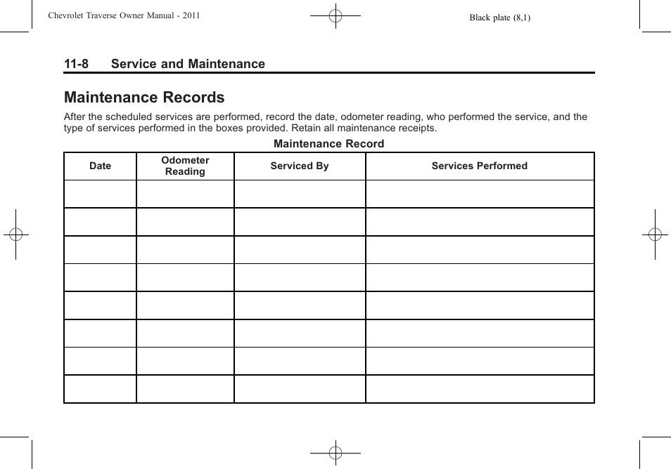 Maintenance records, Maintenance records -8 | CHEVROLET 2011 Traverse User Manual | Page 416 / 452