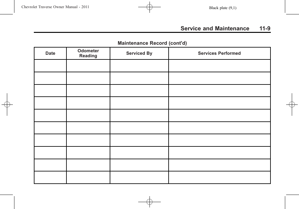 Service and maintenance 11-9 | CHEVROLET 2011 Traverse User Manual | Page 417 / 452