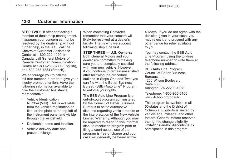 2 customer information | CHEVROLET 2011 Traverse User Manual | Page 424 / 452