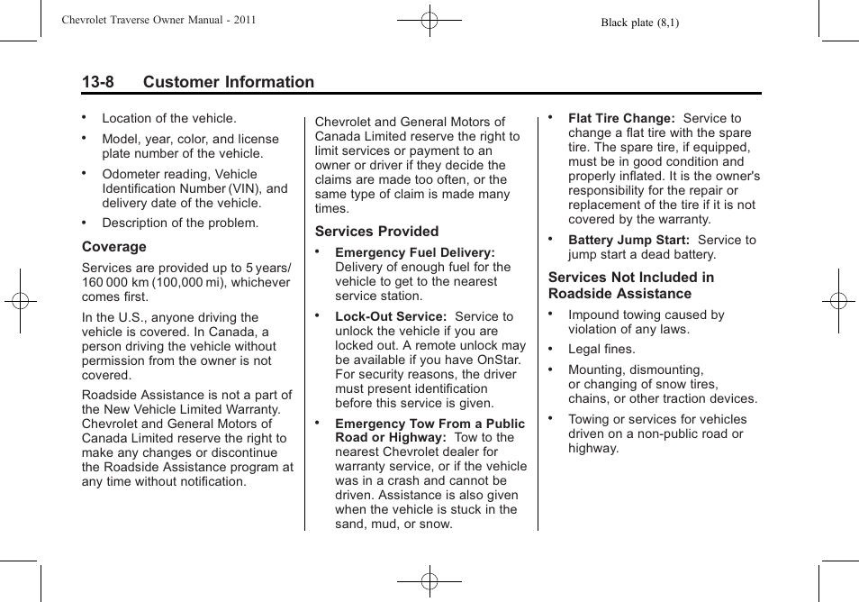 8 customer information | CHEVROLET 2011 Traverse User Manual | Page 430 / 452