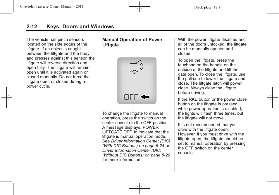 12 keys, doors and windows | CHEVROLET 2011 Traverse User Manual | Page 44 / 452